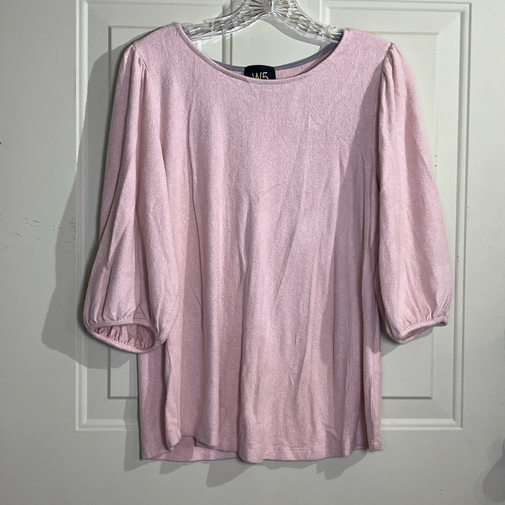 W5 Pink Puff Sleeve Blouse Medium Soft Stretch 3/4 Sleeve Lightweight Top